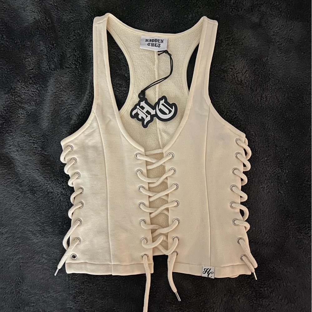 Cream Lace-Up Tank Top